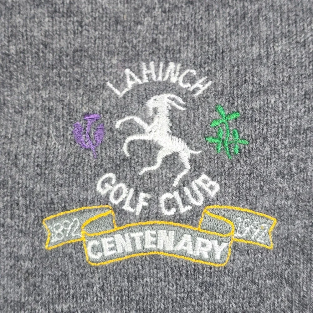 Vintage 1992 Lahinch Golf Club‎ V-Neck Sweater Mens 46 XL Grey Lambswool Ireland